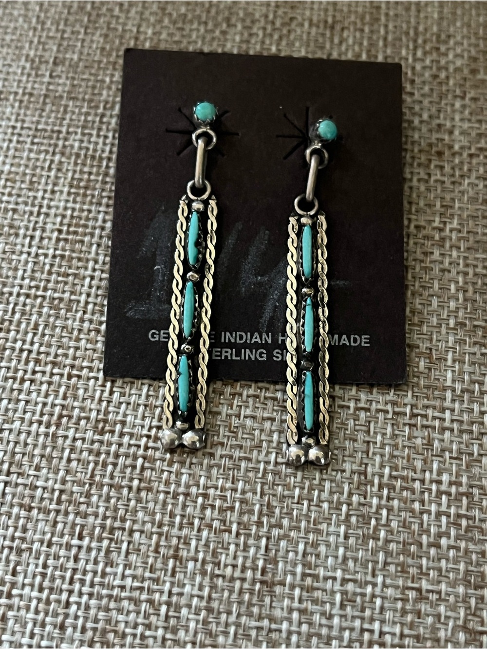 Sterling Silver Turquoise Drop Earrings - Handmade Southwestern Style - Picture 2 of 7